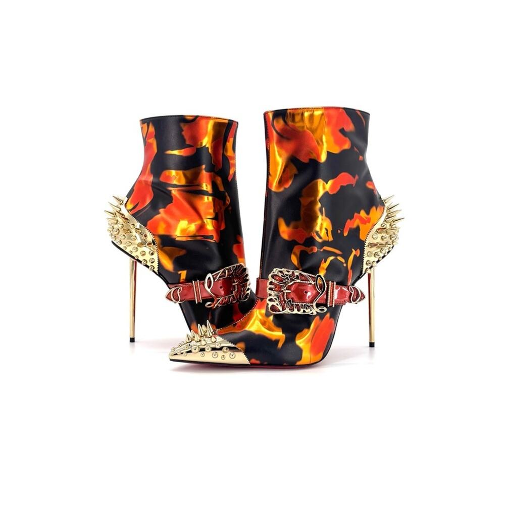 NEW Christian Louboutin Womenphis 100 Spike Logo Buckle Stiletto Heeled Boots 40 - Picture 3 of 11